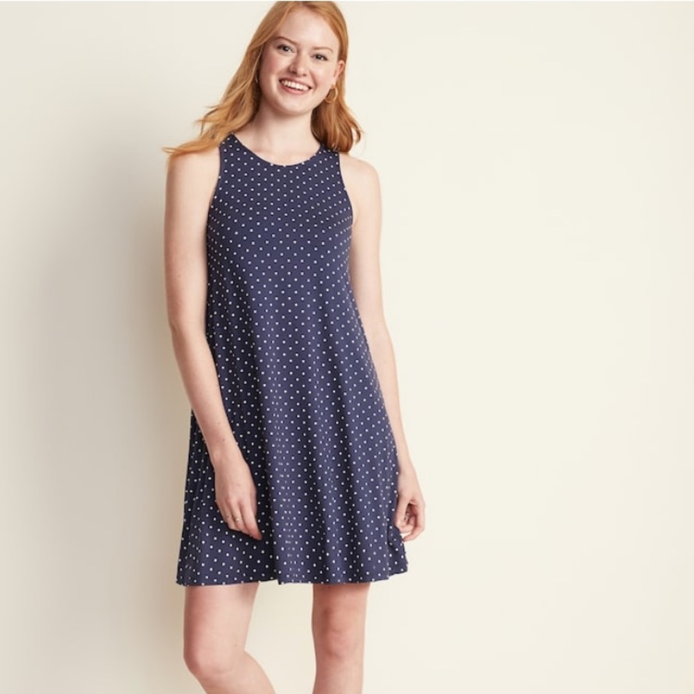 Old Navy Sleeveless Swing Dress Polka Dot Navy